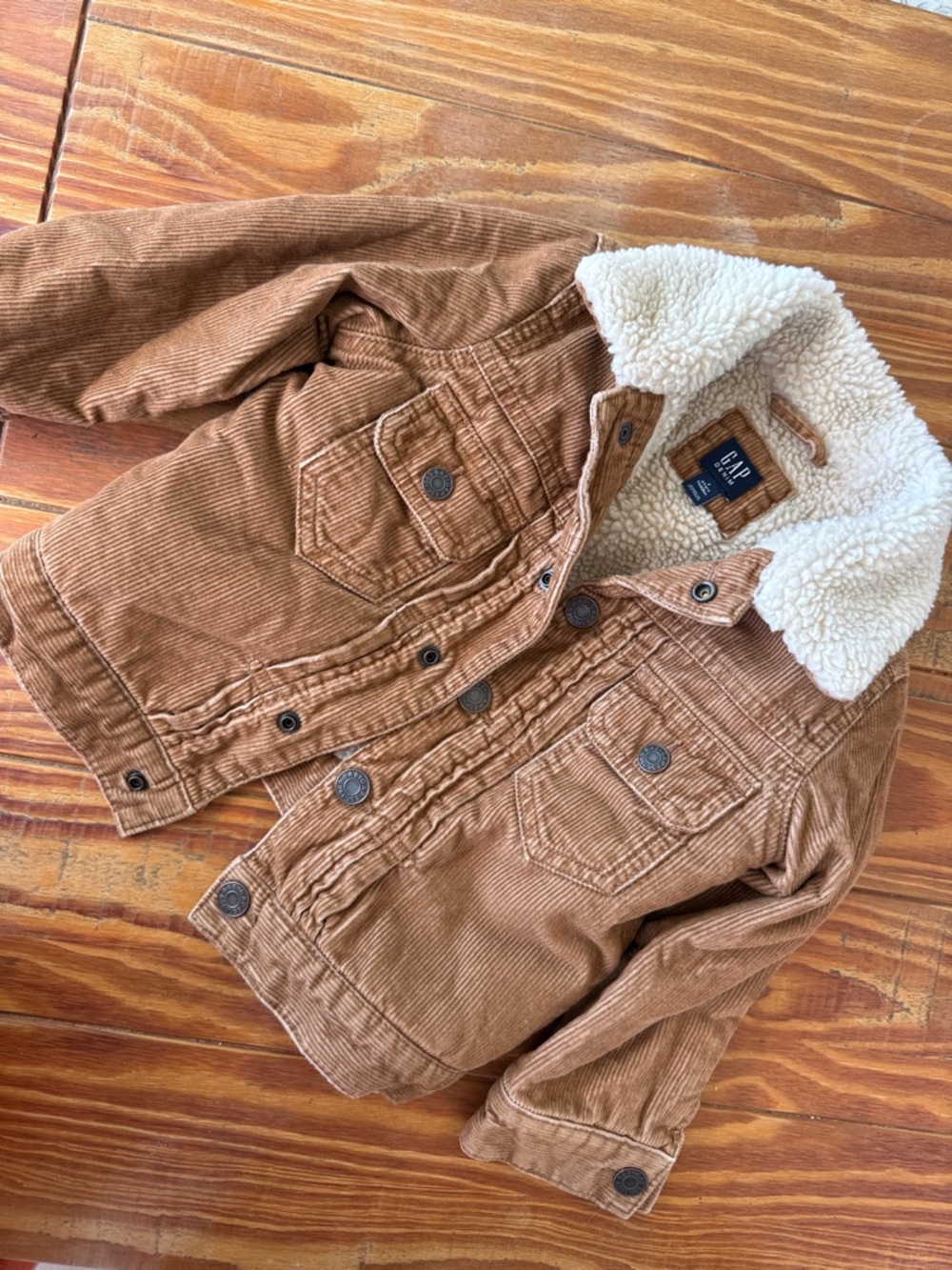 GAP Kids Brown Corduroy Jacket with Cream Sherpa Collar
